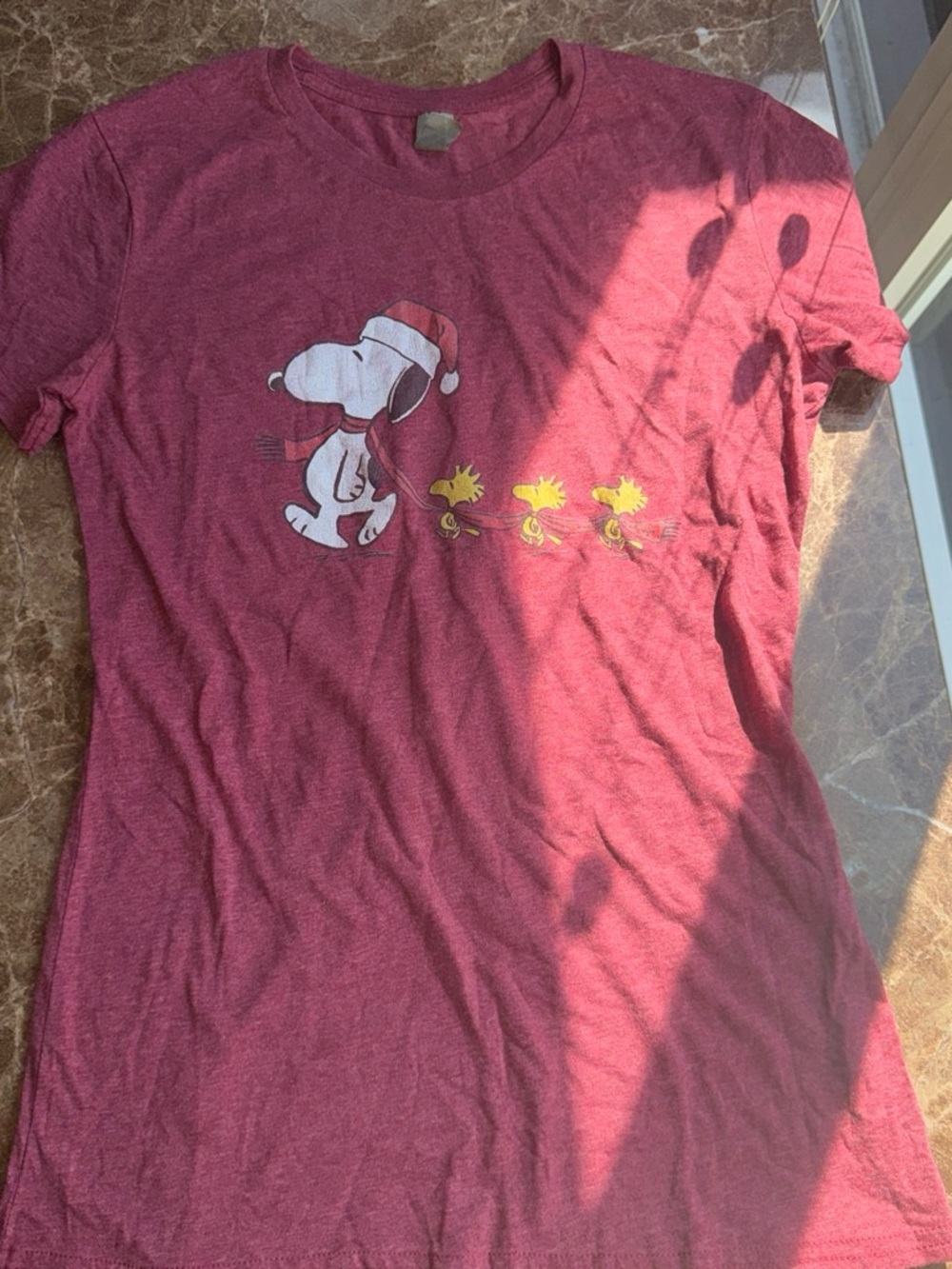Peanuts Maroon Snoopy & Woodstock Holiday Short Sleeve Tee